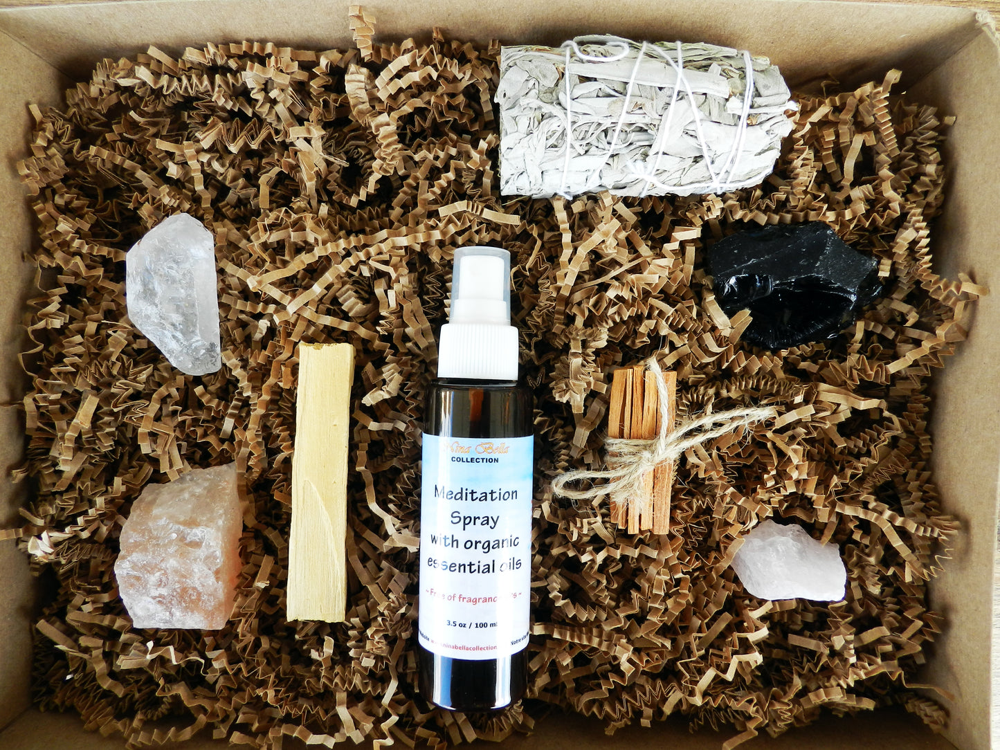 Set de regalo de meditación con cristales y piedras curativas