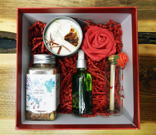 Valentine’s Day Organic Gift Set – “Spoil Me” Self-Care Organic Bath Soak, Body Oil & Candle - Nina Bella Collection