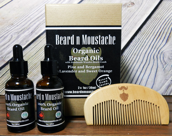 Mini kit d'huiles à barbe bio avec peigne à barbe en bois