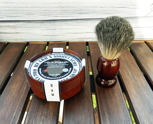 Men’s Organic Shaving Set – Soap, Wooden Bowl & Badger Brush - Beard n Moustache